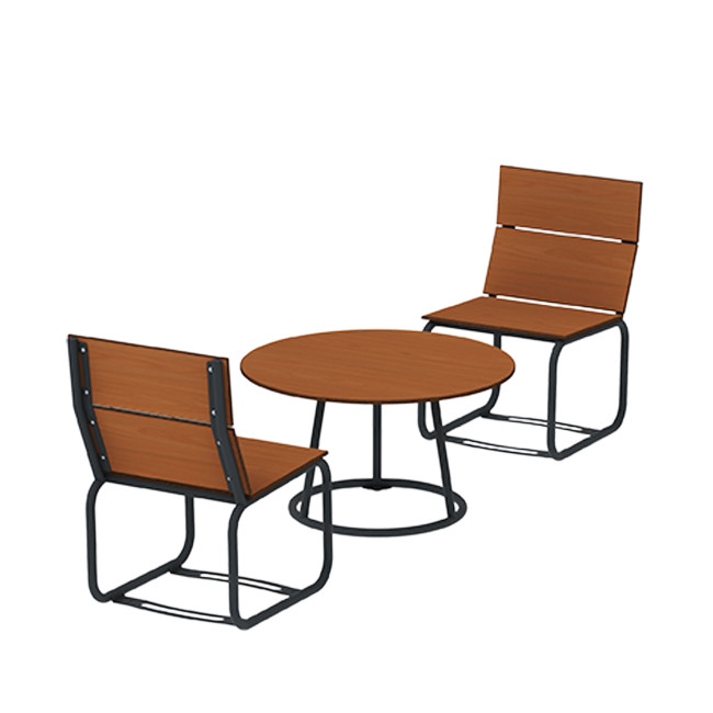 Round Coffee Table + Metal Sollya Armchairs / HPL - 2places - anthracite 7016 / clear chene