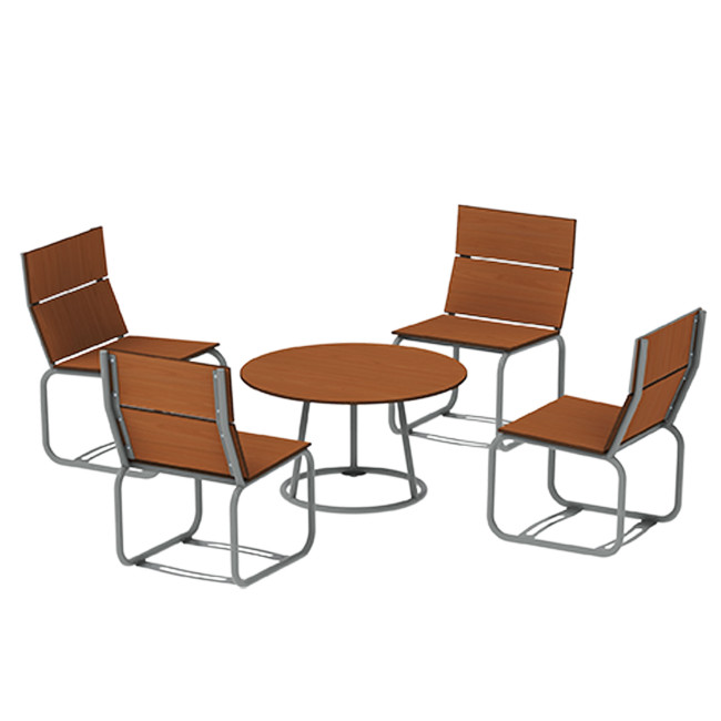 Round Coffee Table + Metal Sollya Armchairs / HPL - 4places - anthracite 7016 / clear chene