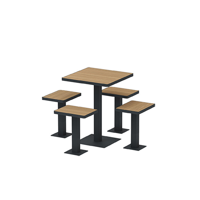 Square Table + Metal Ortpine Stools / HPL HPLILE - 4places - anthracite 7016 / cheen clear