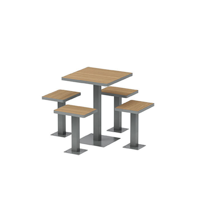 Square Table + Metal Ortpine Stools / HPL HPLILE - 4places - anthracite 7016 / cheen clear