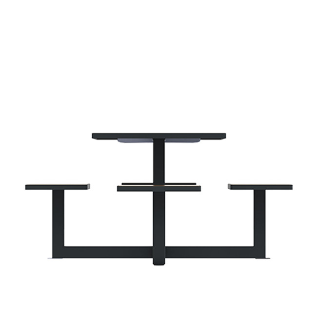 Square Table + Integrated Stools Metal / HPL / HPL - 4Places - Anthracite 7016 / Clear Chene