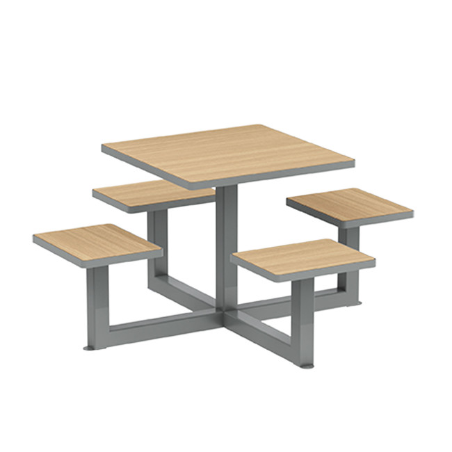 Square Table + Integrated Stools Metal / HPL / HPL - 4Places - Anthracite 7016 / Clear Chene
