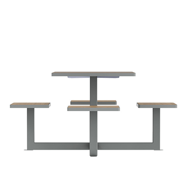 Square Table + Integrated Stools Metal / HPL / HPL - 4Places - Anthracite 7016 / Clear Chene
