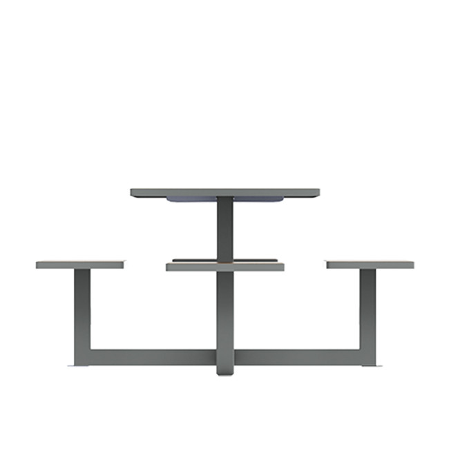 Square Table + Integrated Stools Metal / HPL / HPL - 4Places - Anthracite 7016 / Clear Chene