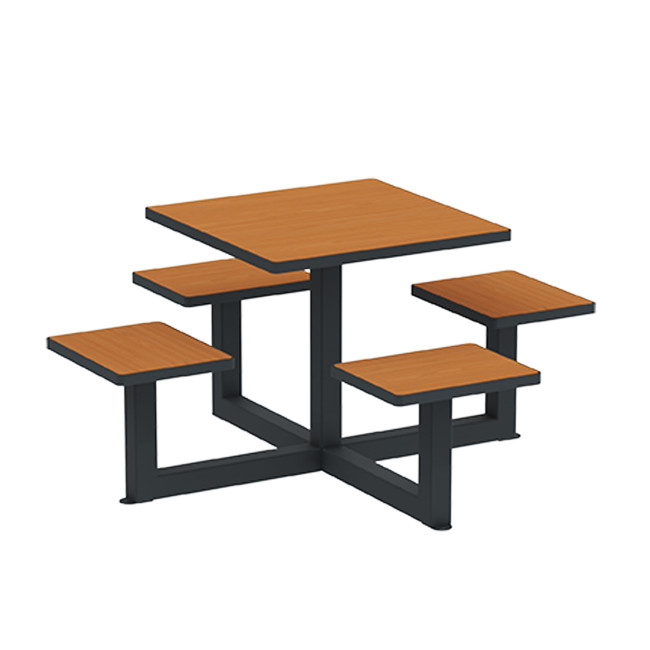 Square Table + Integrated Stools Metal / HPL / HPL - 4Places - Anthracite 7016 / Clear Chene
