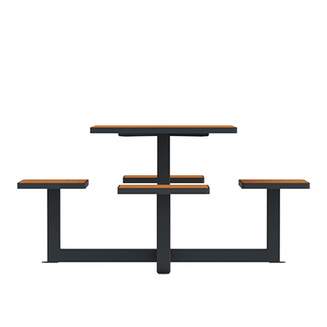 Square Table + Integrated Stools Metal / HPL / HPL - 4Places - Anthracite 7016 / Clear Chene