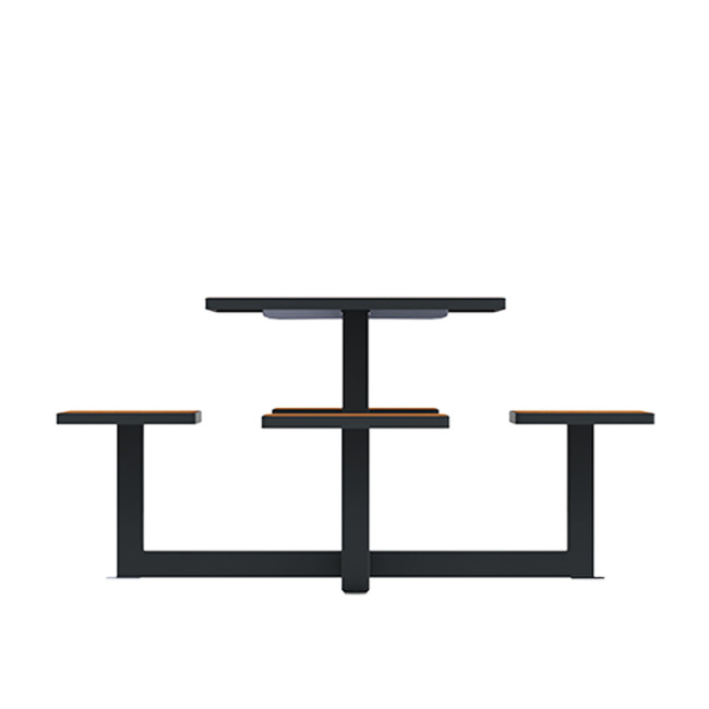 Square Table + Integrated Stools Metal / HPL / HPL - 4Places - Anthracite 7016 / Clear Chene