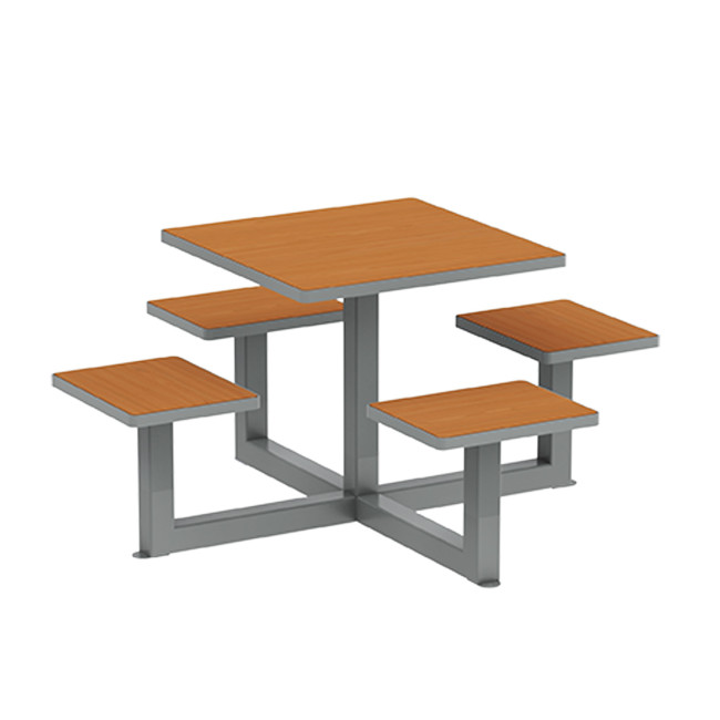 Square Table + Integrated Stools Metal / HPL / HPL - 4Places - Anthracite 7016 / Clear Chene