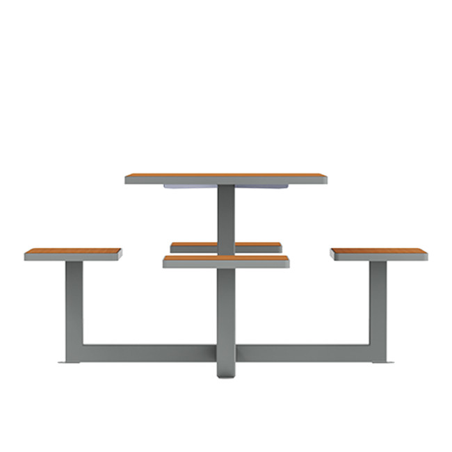 Square Table + Integrated Stools Metal / HPL / HPL - 4Places - Anthracite 7016 / Clear Chene