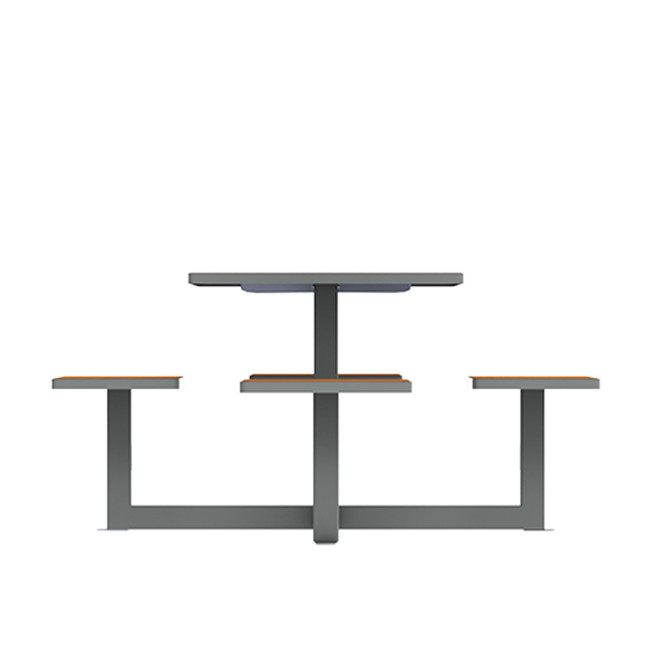 Square Table + Integrated Stools Metal / HPL / HPL - 4Places - Anthracite 7016 / Clear Chene