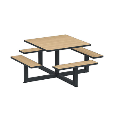 Square Table + Built-in Metal Orpin / HPL - 8places - Anthracite 7016 / Clear Chene