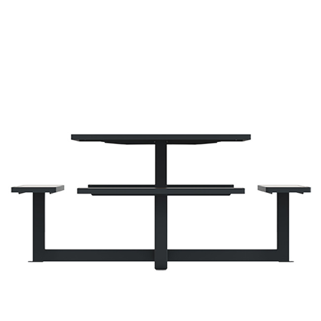 Square Table + Built-in Metal Orpin / HPL - 8places - Anthracite 7016 / Clear Chene