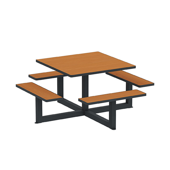 Square Table + Built-in Metal Orpin / HPL - 8places - Anthracite 7016 / Clear Chene