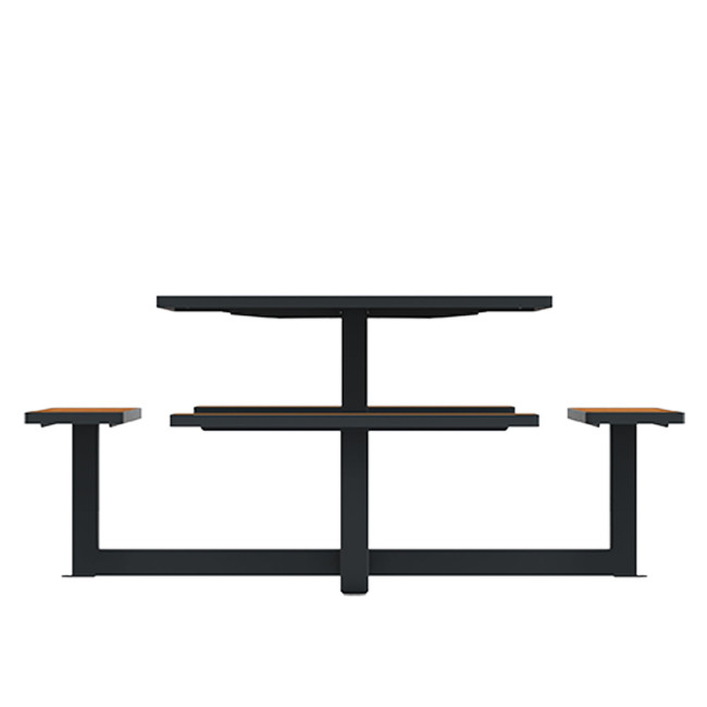 Square Table + Built-in Metal Orpin / HPL - 8places - Anthracite 7016 / Clear Chene