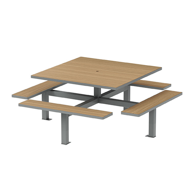 Square Table + Suspended Banquettes 8 Seater Metal Orpin / HPL - anthracite 7016 / cheen clear