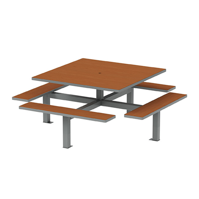 Square Table + Suspended Banquettes 8 Seater Metal Orpin / HPL - anthracite 7016 / cheen clear