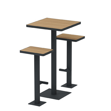 Table High Square + Stools Orpin Metal / HPL tok - 2places - anthracite 7016 / clear chene