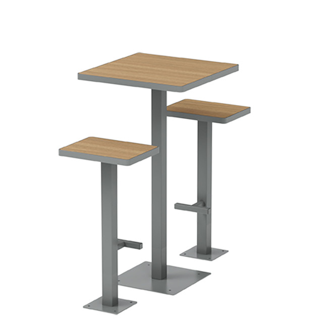 Table High Square + Stools Orpin Metal / HPL tok - 2places - anthracite 7016 / clear chene