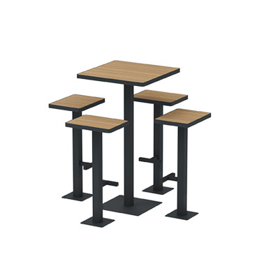 Table High Square + Stools Orpin Metal / HPL tok - 4places - anthracite 7016 / clear chene