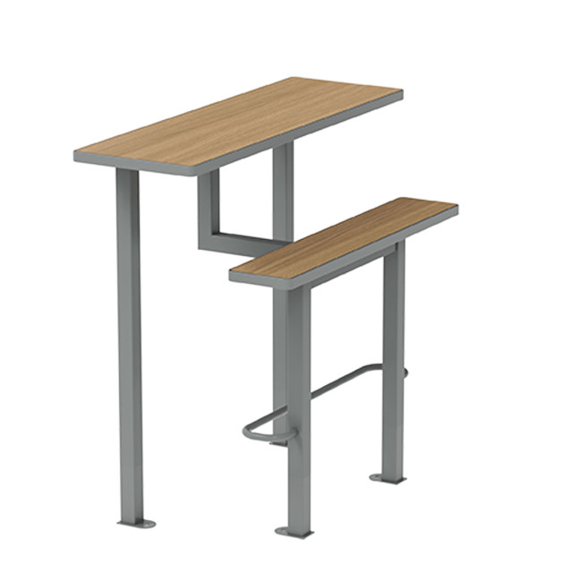High rectangle table + built-in 2-seater metal / HPL-headed seat - Anthracite 7016 / Clear Chene