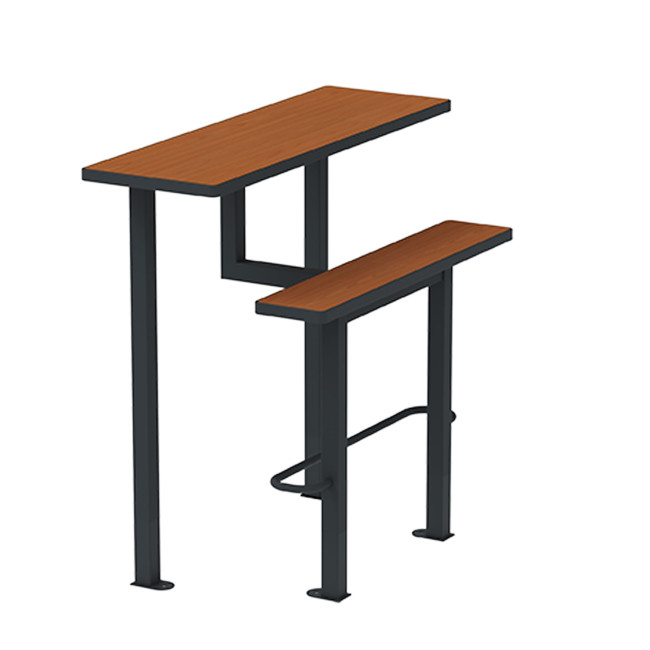 High rectangle table + built-in 2-seater metal / HPL-headed seat - Anthracite 7016 / Clear Chene