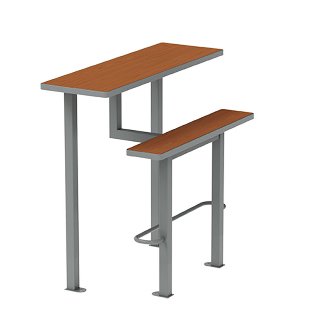 High rectangle table + built-in 2-seater metal / HPL-headed seat - Anthracite 7016 / Clear Chene