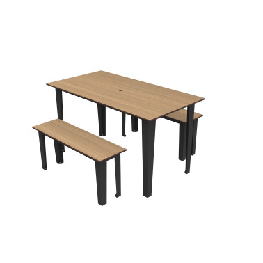 Rectangle Table + Metal Selim / HPL Banquettes Graves Hole + Parasol - 4places - anthracite 7016 / oen