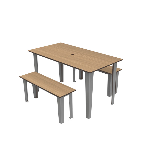 Rectangle Table + Metal Selim / HPL Banquettes Graves Hole + Parasol - 4places - anthracite 7016 / oen