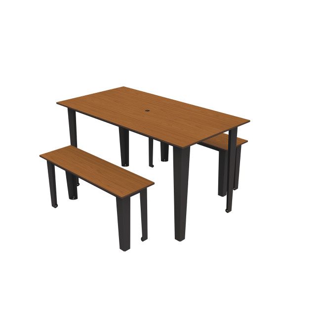 Rectangle Table + Metal Selim / HPL Banquettes Graves Hole + Parasol - 4places - anthracite 7016 / oen