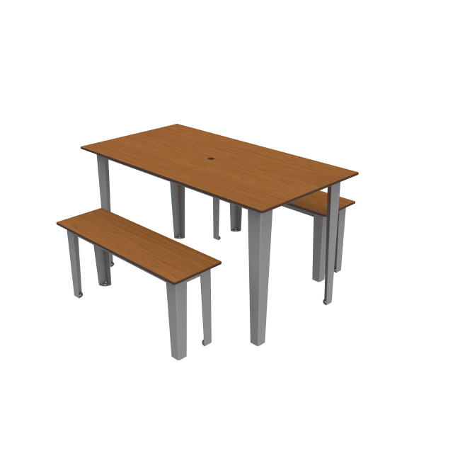 Rectangle Table + Metal Selim / HPL Banquettes Graves Hole + Parasol - 4places - anthracite 7016 / oen