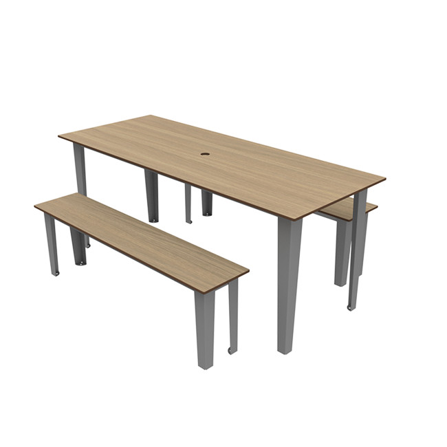 Rectangle Table + Metal Selim Fan / HPL HPL Hork Feet + Parasol Hole - 6places - anthracite 7016 / chene