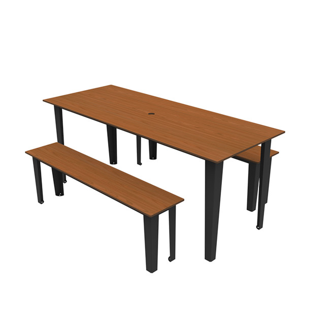 Rectangle Table + Metal Selim Fan / HPL HPL Hork Feet + Parasol Hole - 6places - anthracite 7016 / chene