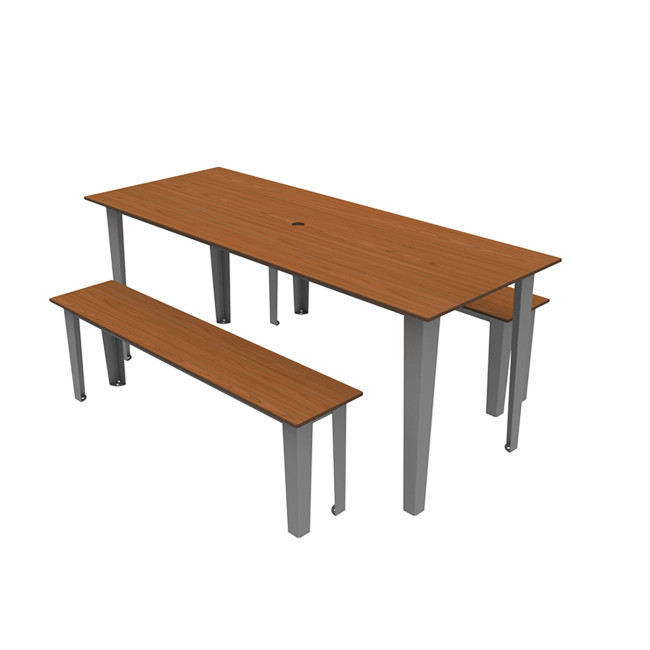 Rectangle Table + Metal Selim Fan / HPL HPL Hork Feet + Parasol Hole - 6places - anthracite 7016 / chene