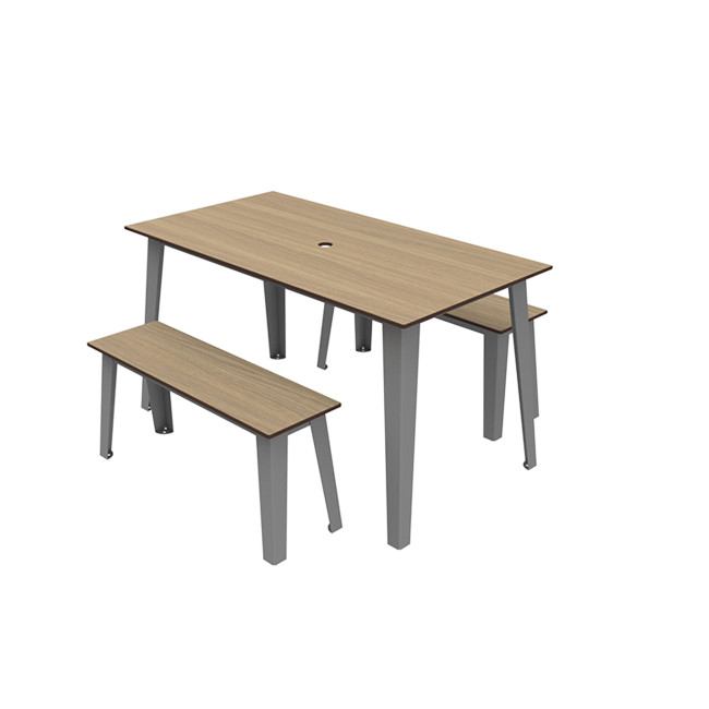 Rectangle Table + Selim Metal Flanges / HPL Telled Feet with Parasol - 4places - anthracite 7016 / che