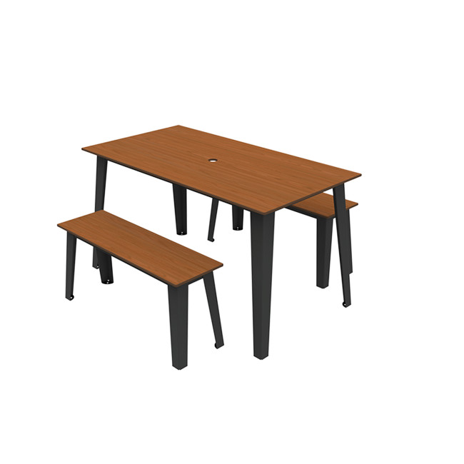 Rectangle Table + Selim Metal Flanges / HPL Telled Feet with Parasol - 4places - anthracite 7016 / che