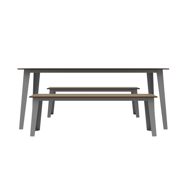 Rectangle table + benches Selim metal / HPL tilted pellet with parasol - 6places - anthracite 7016 / che