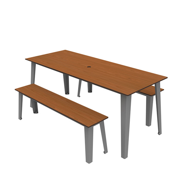 Rectangle table + benches Selim metal / HPL tilted pellet with parasol - 6places - anthracite 7016 / che
