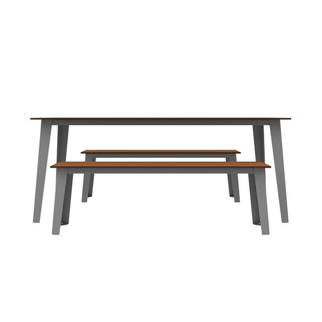 Rectangle table + benches Selim metal / HPL tilted pellet with parasol - 6places - anthracite 7016 / che