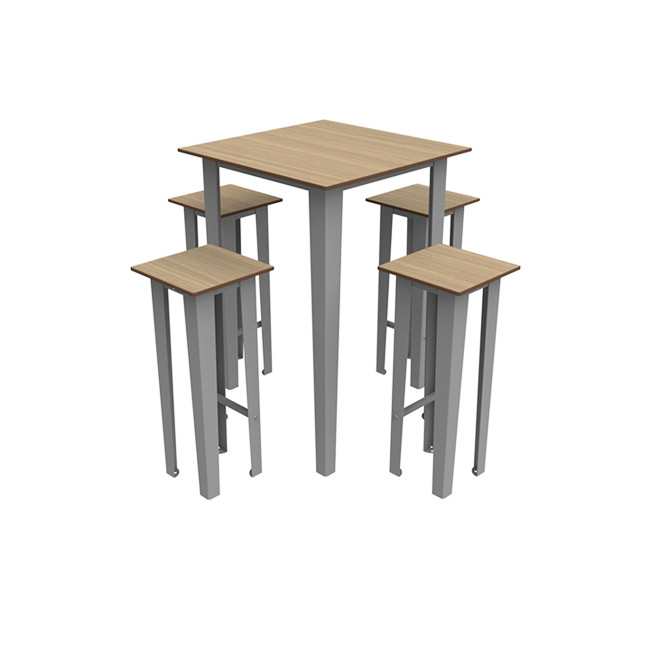 Table High Square + Stools Selim Metal / HPL Foots Invils - 4places - anthracite 7016 / clear chene