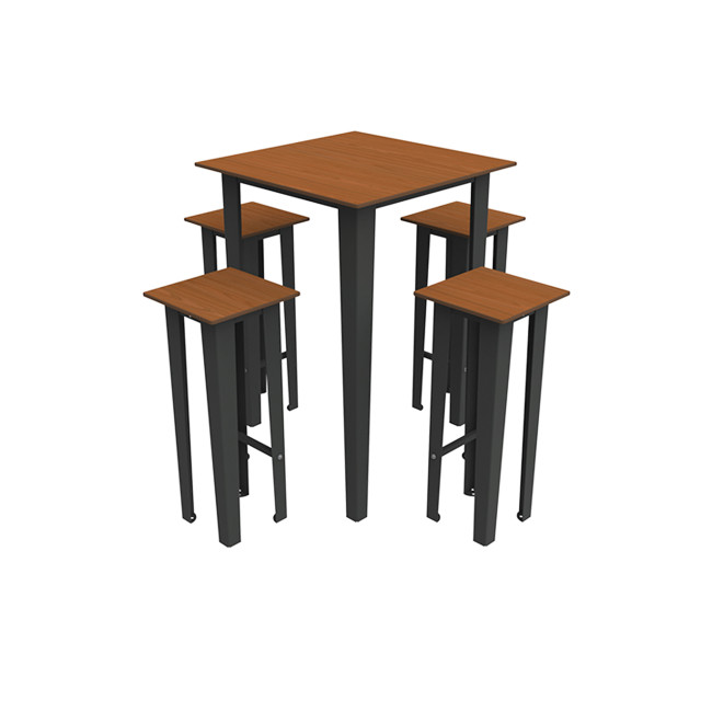 Table High Square + Stools Selim Metal / HPL Foots Invils - 4places - anthracite 7016 / clear chene