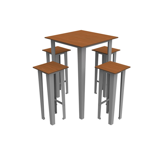 Table High Square + Stools Selim Metal / HPL Foots Invils - 4places - anthracite 7016 / clear chene