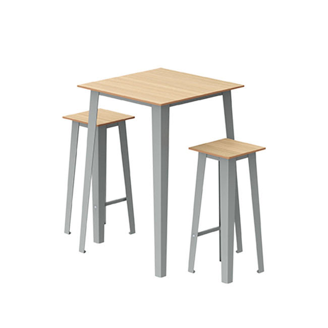 Table High Square + Stools Selim Metal / HPL Inclined Feet to Included - 2 places - anthracite 7016 / clear chene
