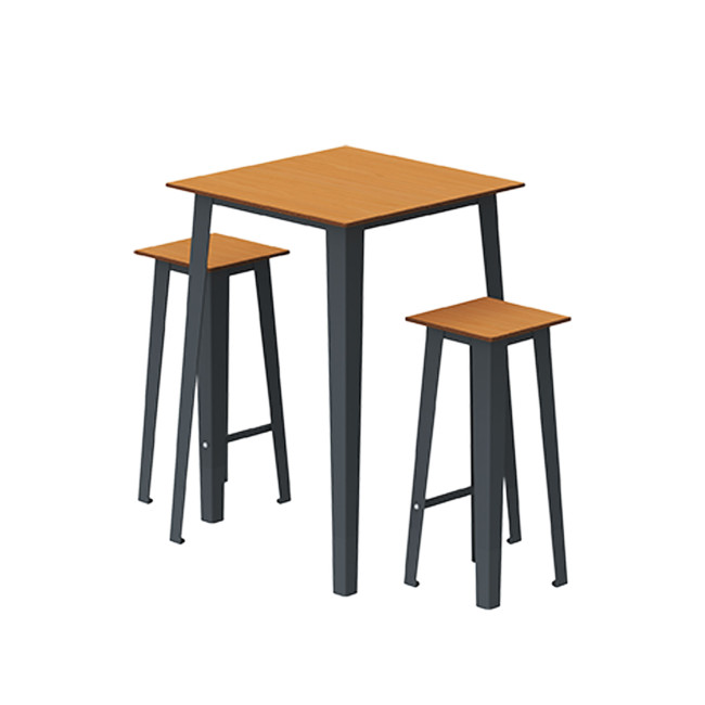 Table High Square + Stools Selim Metal / HPL Inclined Feet to Included - 2 places - anthracite 7016 / clear chene