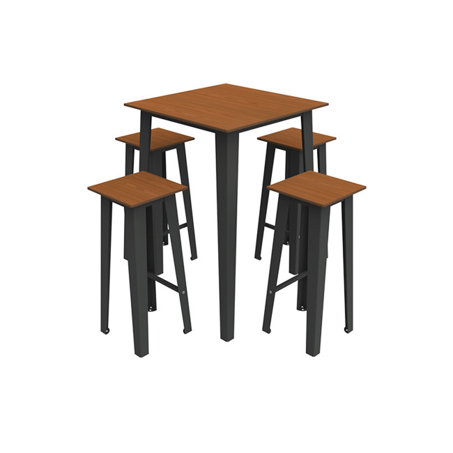 Table High Square + Stools Selim Metal / HPL Inclined Floors to Included - 4places - anthracite 7016 / clear chene