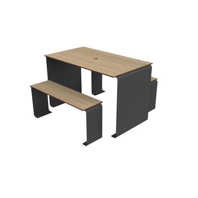 Rectangle Table + Metal Vinette / HPL HPL + Parasol - 4places - anthracite 7016 / clear chene