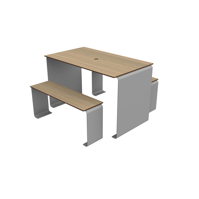 Rectangle Table + Metal Vinette / HPL HPL + Parasol - 4places - anthracite 7016 / clear chene