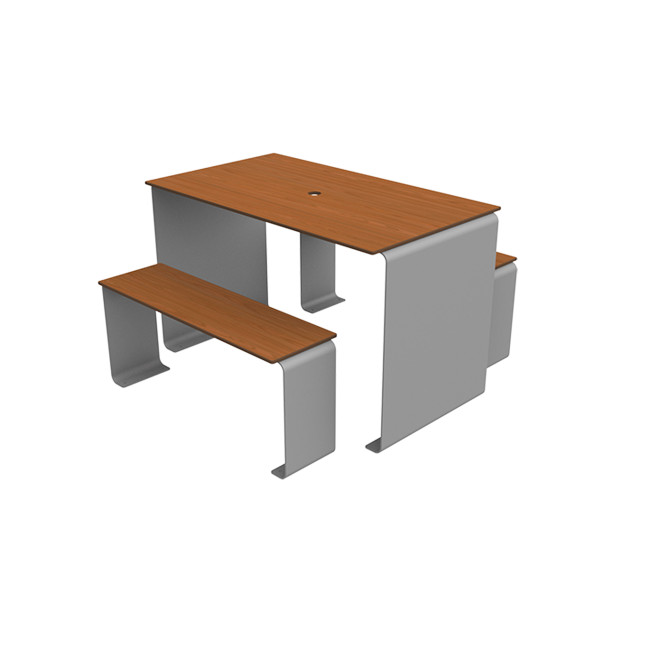 Rectangle Table + Metal Vinette / HPL HPL + Parasol - 4places - anthracite 7016 / clear chene