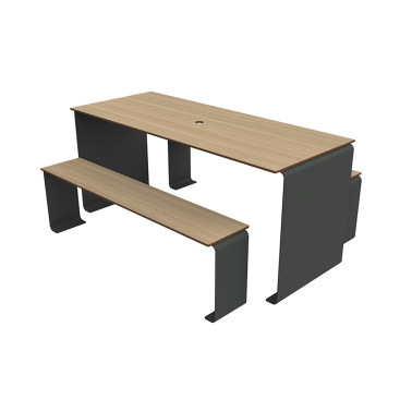 Rectangle Table + Metal Vinette / HPL HPL + Parasol - 6places - anthracite 7016 / clear chene