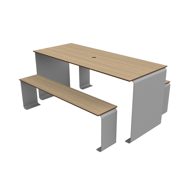 Rectangle Table + Metal Vinette / HPL HPL + Parasol - 6places - anthracite 7016 / clear chene