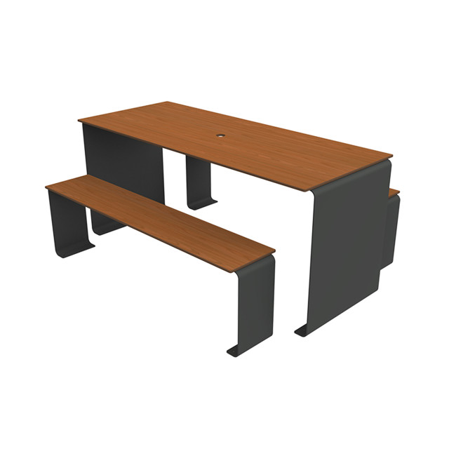 Rectangle Table + Metal Vinette / HPL HPL + Parasol - 6places - anthracite 7016 / clear chene